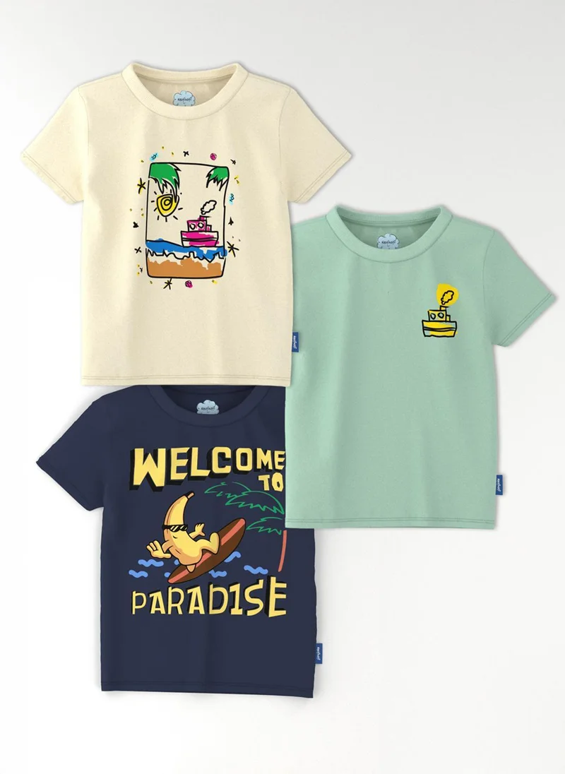 Nautinati Nautinati Boys' Cotton Pack of 3 Graphic Print T-shirt